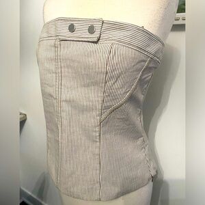 ZARA Striped/Cream Strapless Top with Button Detail - Size M (L) - NEW